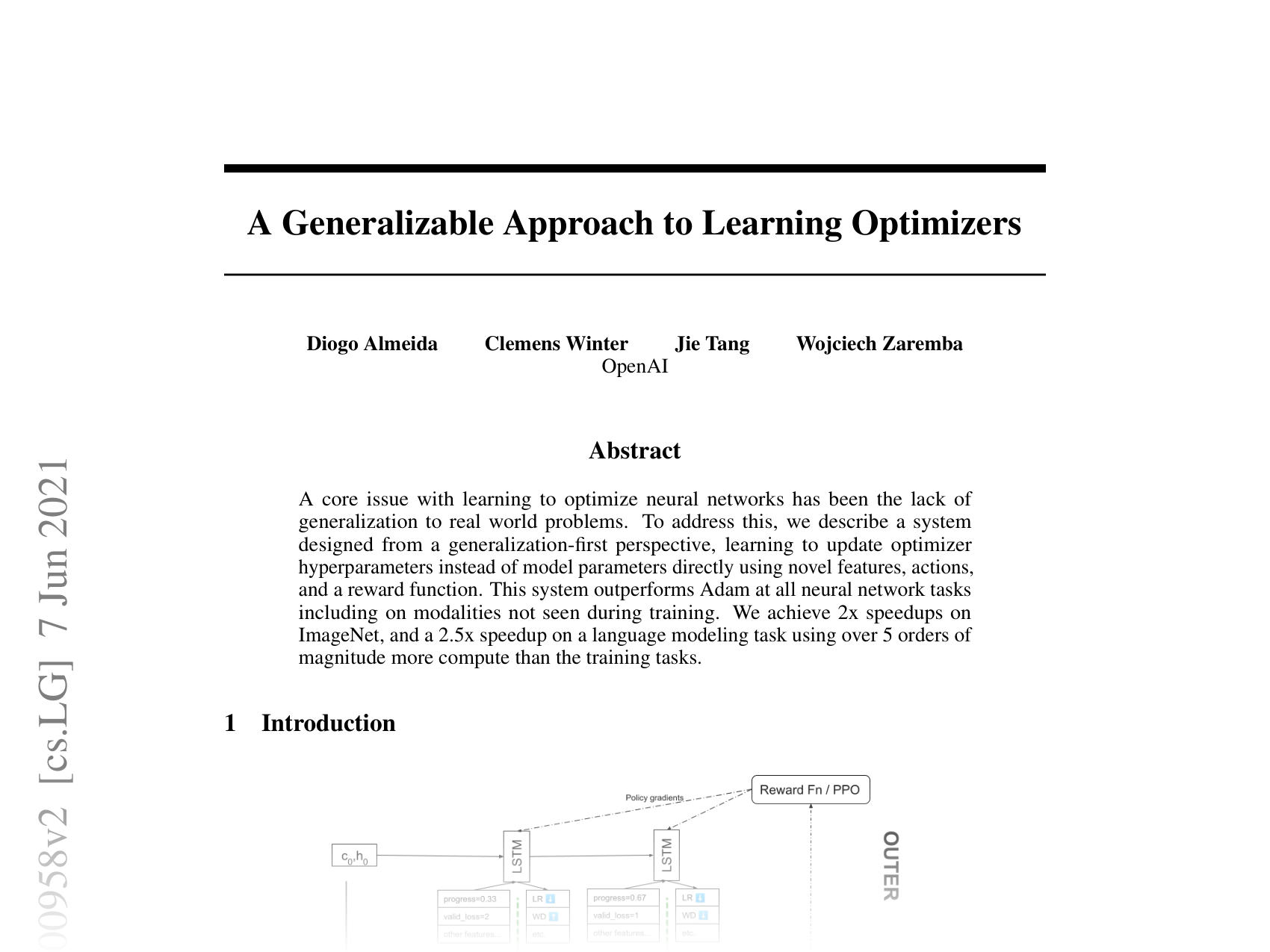 [A Generalizable Approach to Learning Optimizers 🔗](https://arxiv.org/abs/2106.00958)