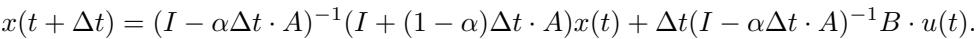 The generalized bilinear transform (GBT) update rule for discretizing a linear ODE.