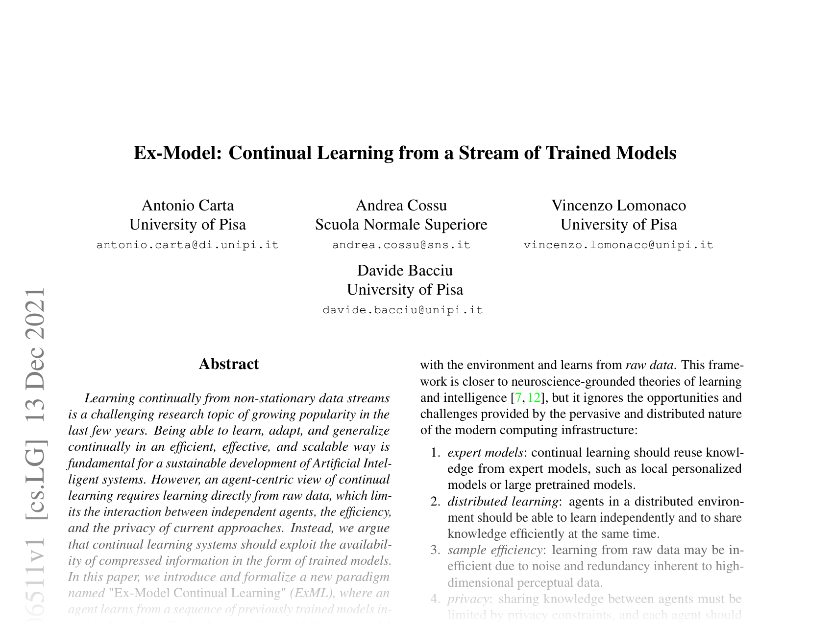 [Ex-Model: Continual Learning from a Stream of Trained Models 🔗](https://arxiv.org/abs/2112.06511)