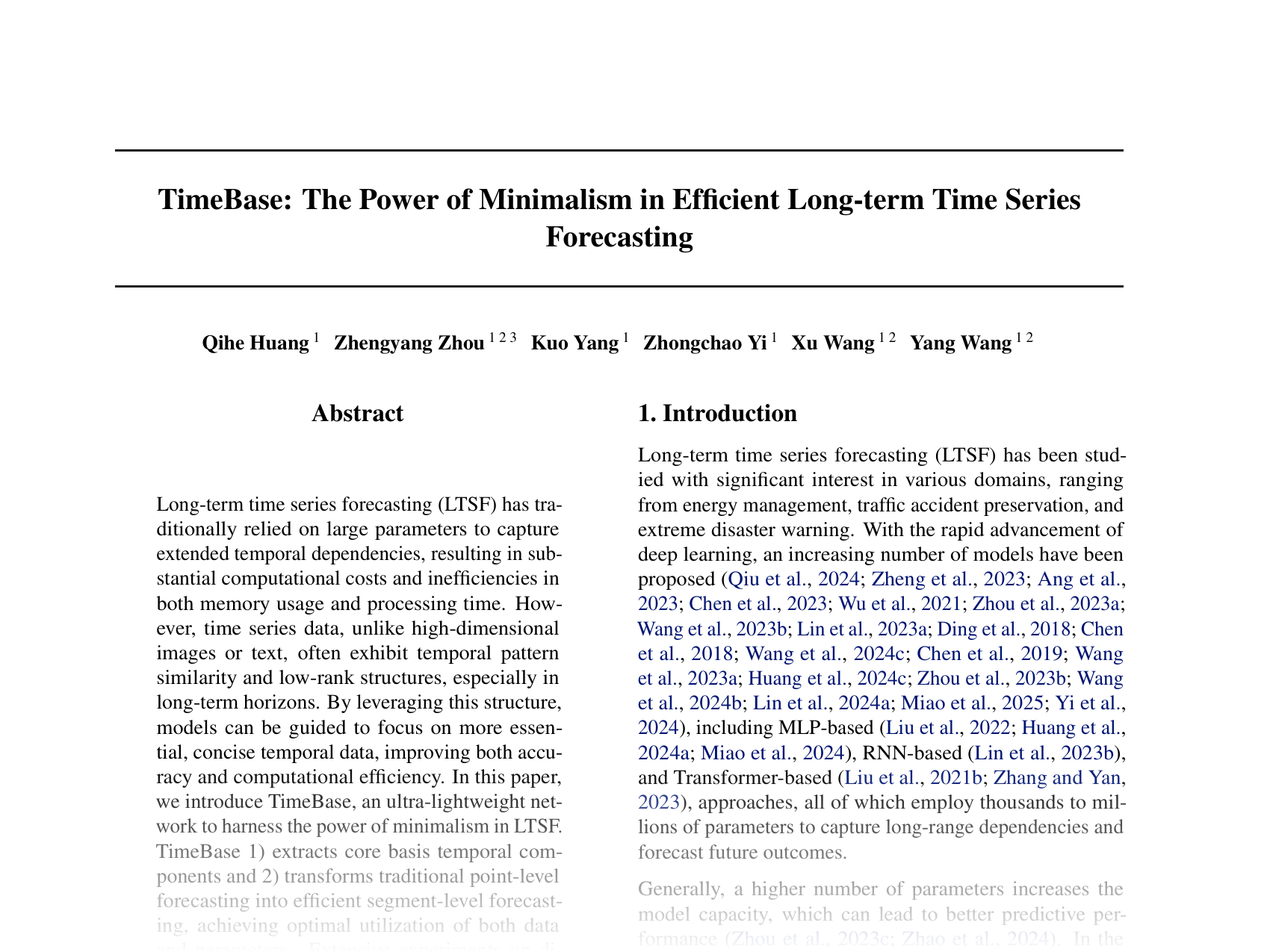 [TimeBase: The Power of Minimalism in Efficient Long-term Time Series Forecasting 🔗](https://openreview.net/pdf?id=GhTdNOMfOD)