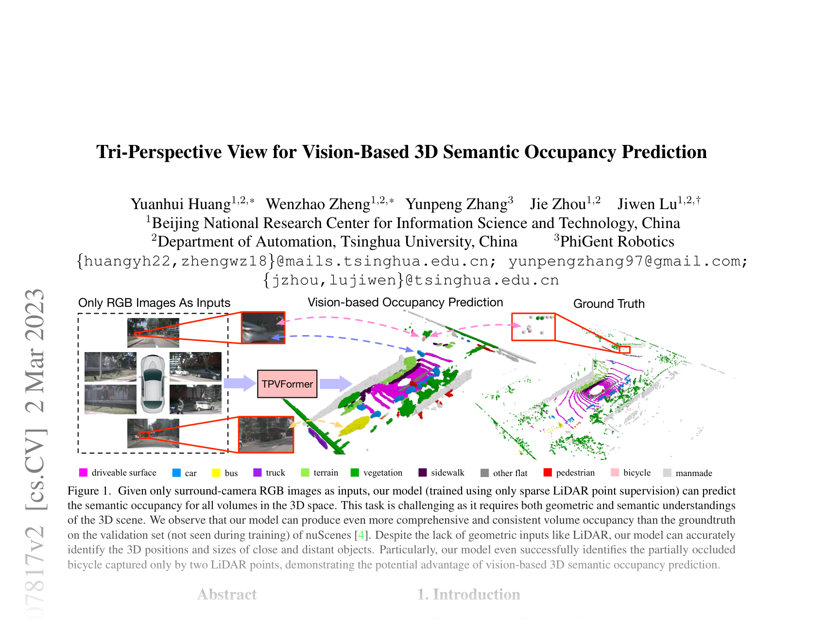 [Tri-Perspective View for Vision-Based 3D Semantic Occupancy Prediction 🔗](https://arxiv.org/abs/2302.07817)