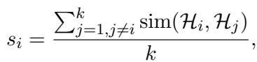 Equation for calculating the average similarity score of a repaired example against its peers.