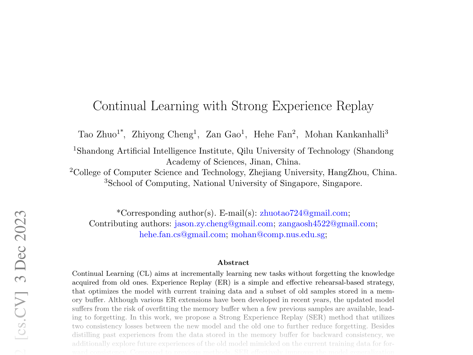 [Continual Learning with Strong Experience Replay 🔗](https://arxiv.org/abs/2305.13622)