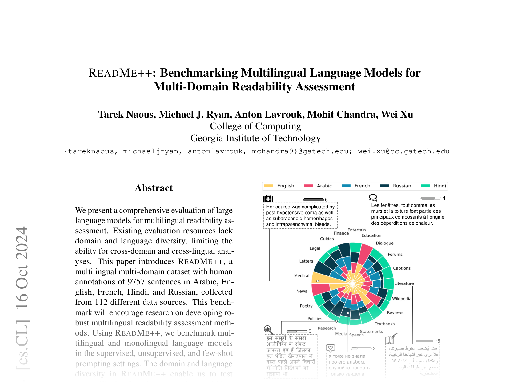 [README++: Benchmarking Multilingual Language Models for Multi-Domain Readability Assessment 🔗](https://arxiv.org/abs/2305.14463)