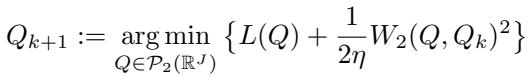 The iterative update step for distributions in Wasserstein space.