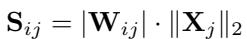 Wanda 剪枝度量标准的数学公式: S_ij = |W_ij| * ||X_j||_2。