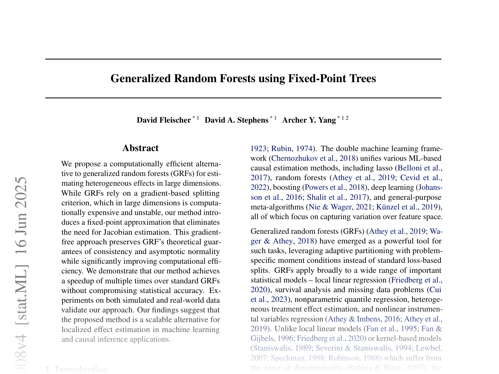 [Generalized Random Forests using Fixed-Point Trees 🔗](https://arxiv.org/abs/2306.11908)