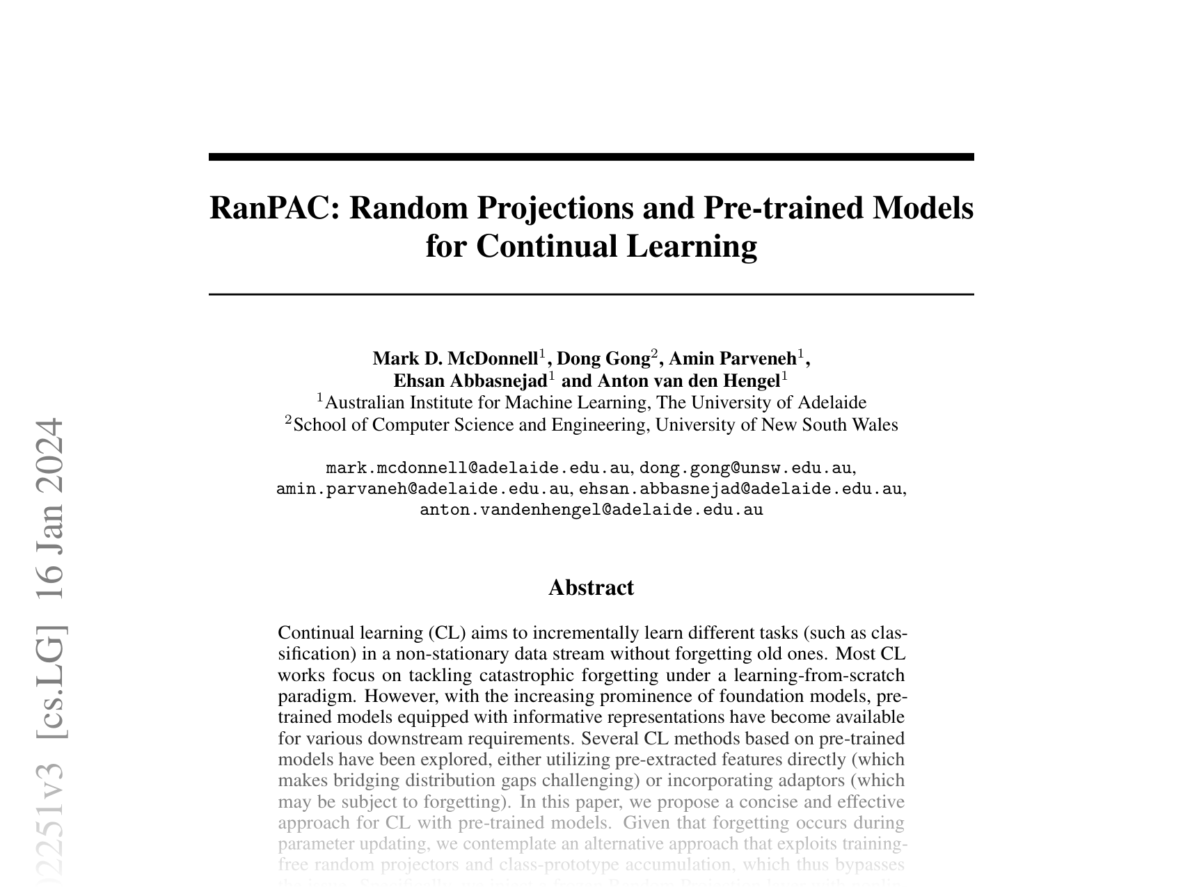 [RanPAC: Random Projections and Pre-trained Models for Continual Learning 🔗](https://arxiv.org/abs/2307.02251)