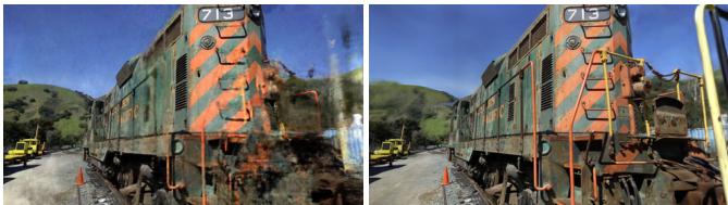 A comparison showing failure cases in both Mip-NeRF360 and 3D Gaussian Splatting in poorly observed regions.