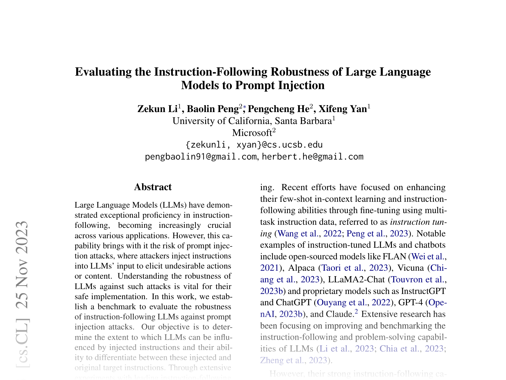 [Evaluating the Instruction-Following Robustness of Large Language Models to Prompt Injection 🔗](https://arxiv.org/abs/2308.10819)