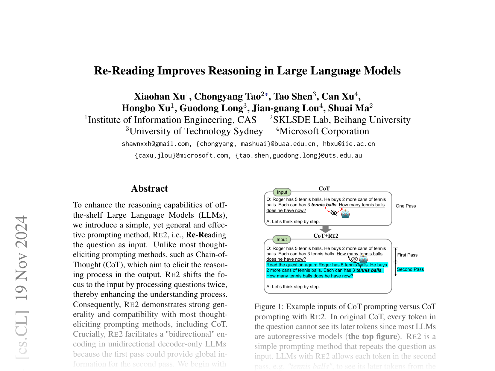 [Re-Reading Improves Reasoning in Large Language Models 🔗](https://arxiv.org/abs/2309.06275)
