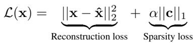 损失函数,由一个重构损失项和一个稀疏性损失项组成。