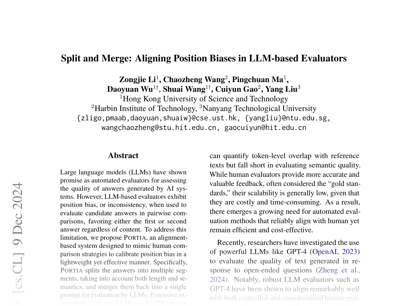 [Split and Merge: Aligning Position Biases in LLM-based Evaluators 🔗](https://arxiv.org/abs/2310.01432)