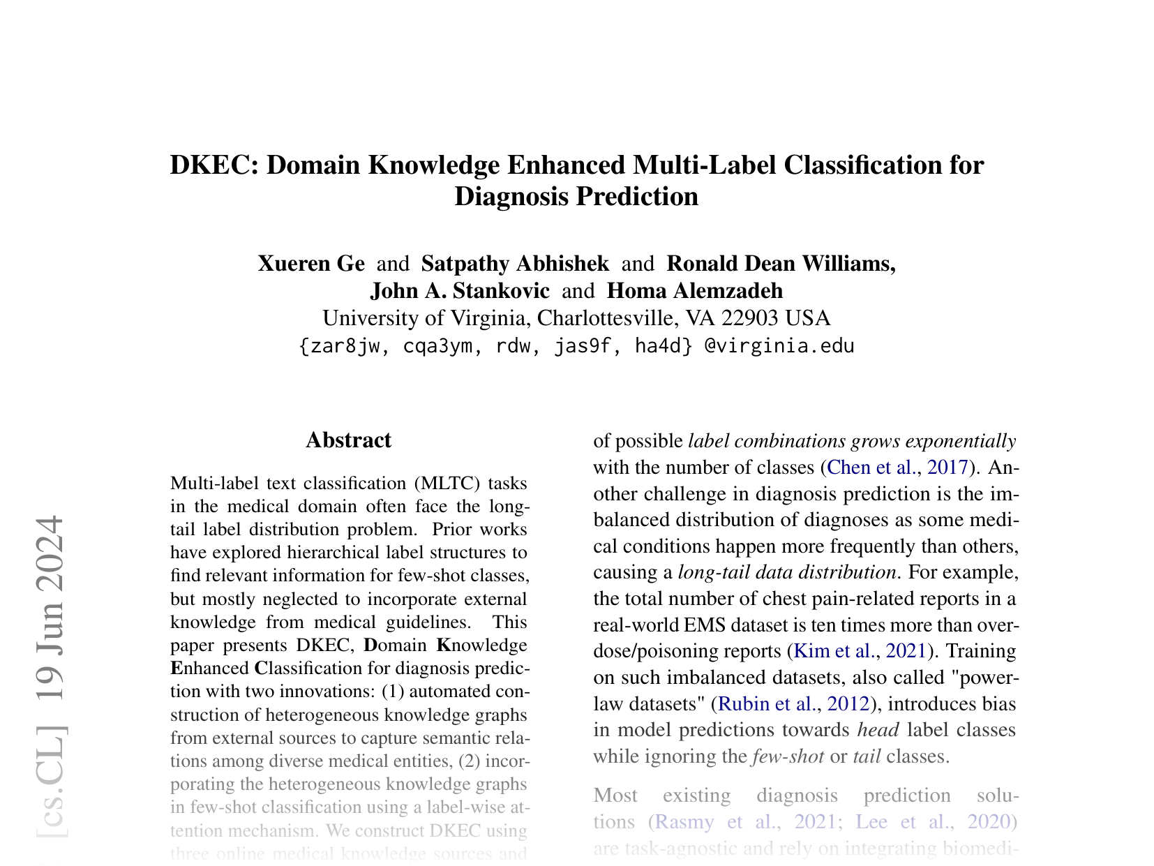 [DKEC: Domain Knowledge Enhanced Multi-Label Classification for Diagnosis Prediction 🔗](https://arxiv.org/abs/2310.07059)