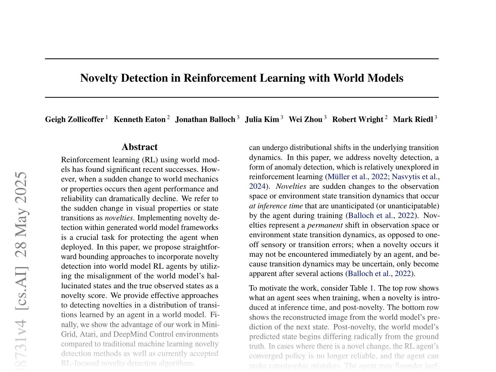[Novelty Detection in Reinforcement Learning with World Models 🔗](https://arxiv.org/abs/2310.08731)