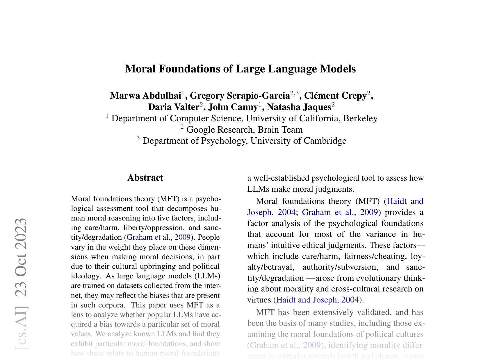 [Moral Foundations of Large Language Models 🔗](https://arxiv.org/abs/2310.15337)