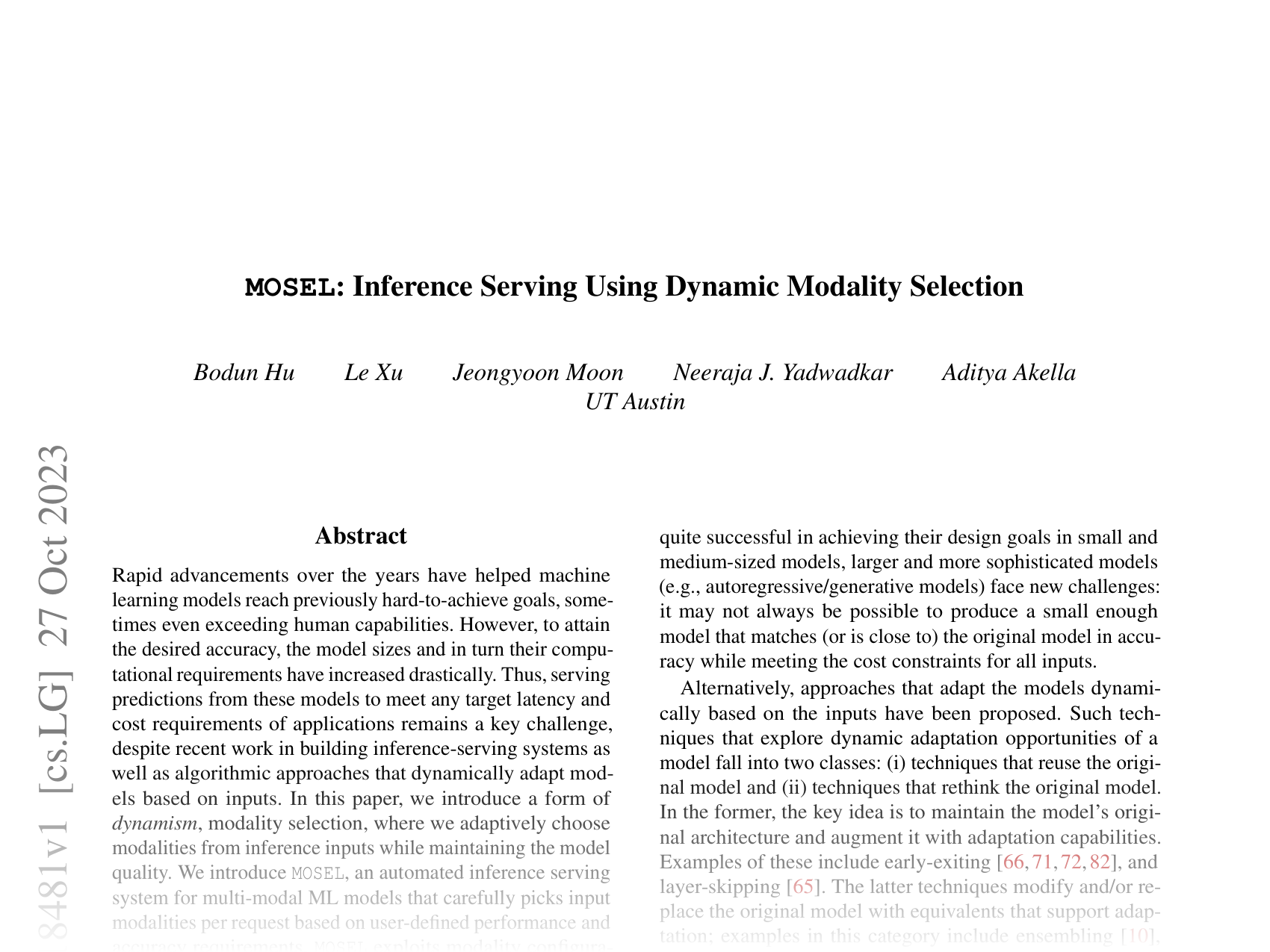 [MOSEL: Inference Serving Using Dynamic Modality Selection 🔗](https://arxiv.org/abs/2310.18481)