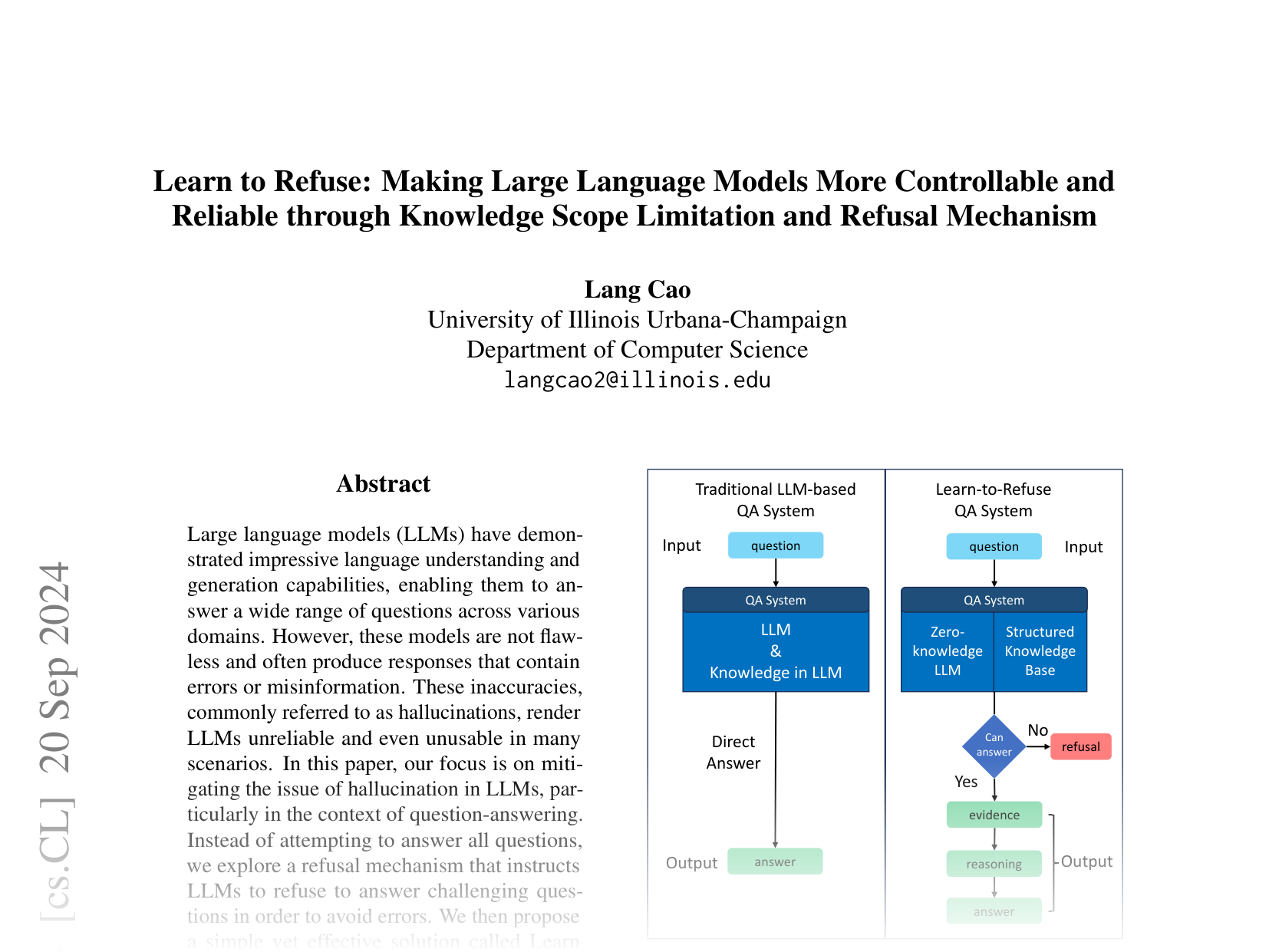 [Learn to Refuse: Making Large Language Models More Controllable and Reliable through Knowledge Scope Limitation and Refusal Mechanism 🔗](https://arxiv.org/abs/2311.01041)
