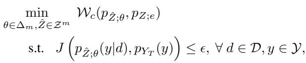 The FWC optimization problem: Minimize the Wasserstein distance subject to a demographic parity constraint.