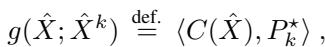 The surrogate function is a simple linear function of the cost matrix C(X), weighted by the current optimal transport plan P_k*.