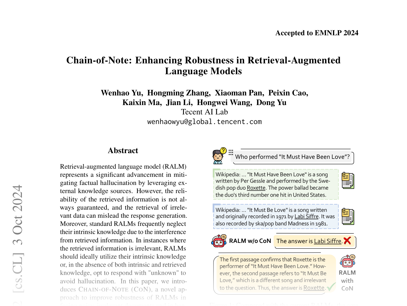 [Chain-of-Note: Enhancing Robustness in Retrieval-Augmented Language Models 🔗](https://arxiv.org/abs/2311.09210)