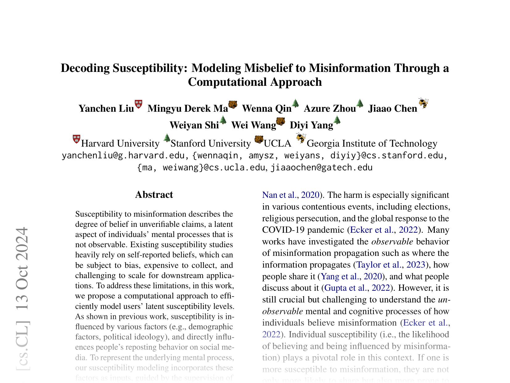 [Decoding Susceptibility: Modeling Misbelief to Misinformation Through a Computational Approach 🔗](https://arxiv.org/abs/2311.09630)