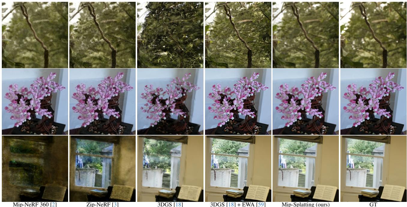 Visual comparison on Mip-NeRF 360 zoom-in.