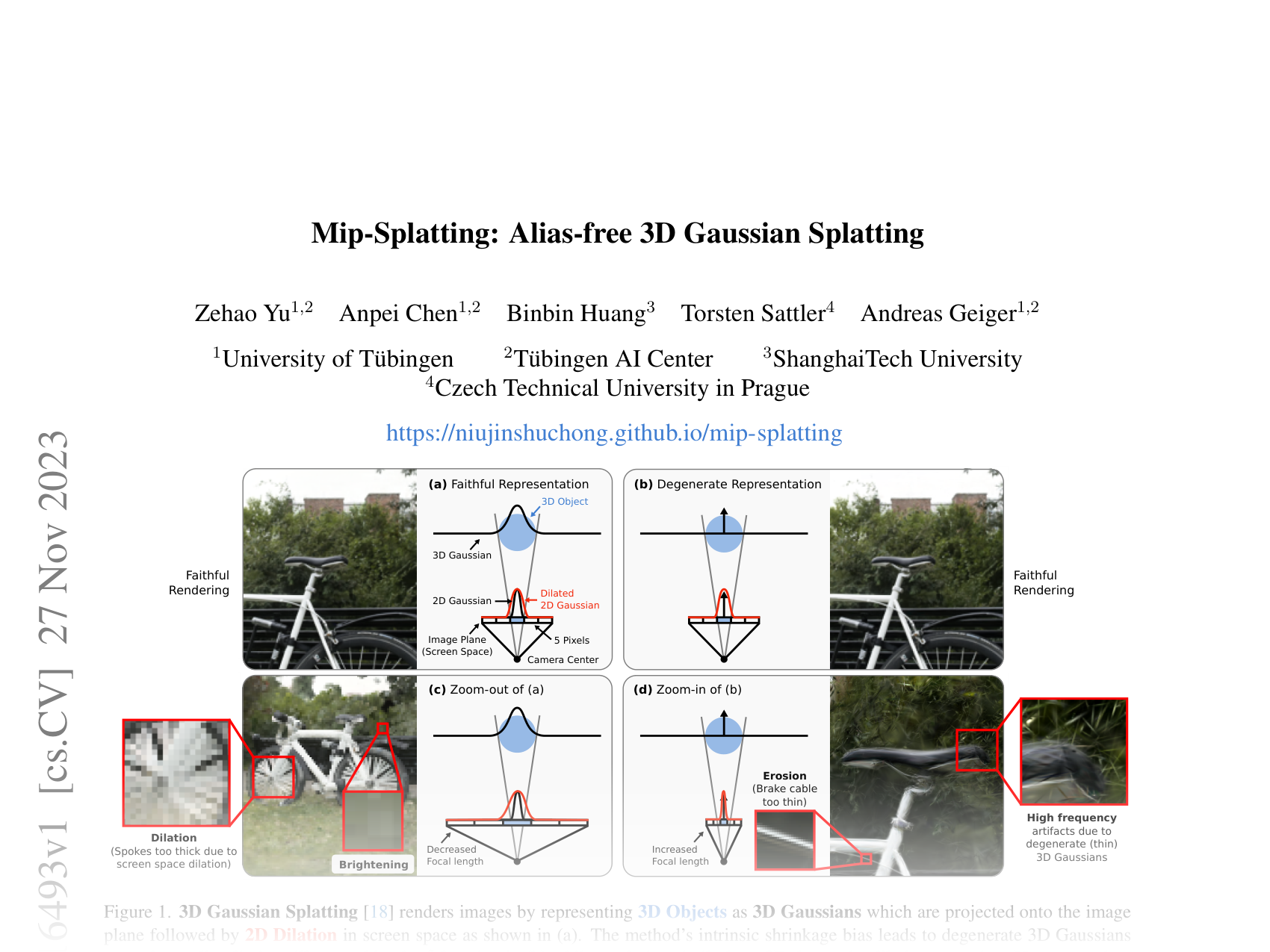 [Mip-Splatting: Alias-free 3D Gaussian Splatting 🔗](https://arxiv.org/abs/2311.16493)
