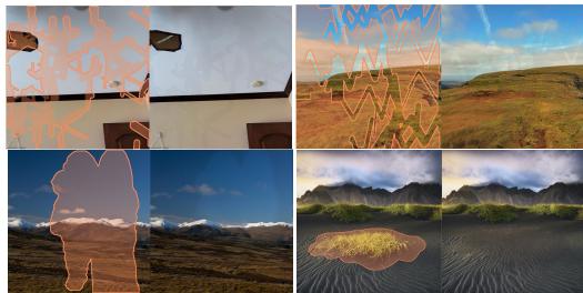 Examples of color shifts and artifacts in standard inpainting tasks.