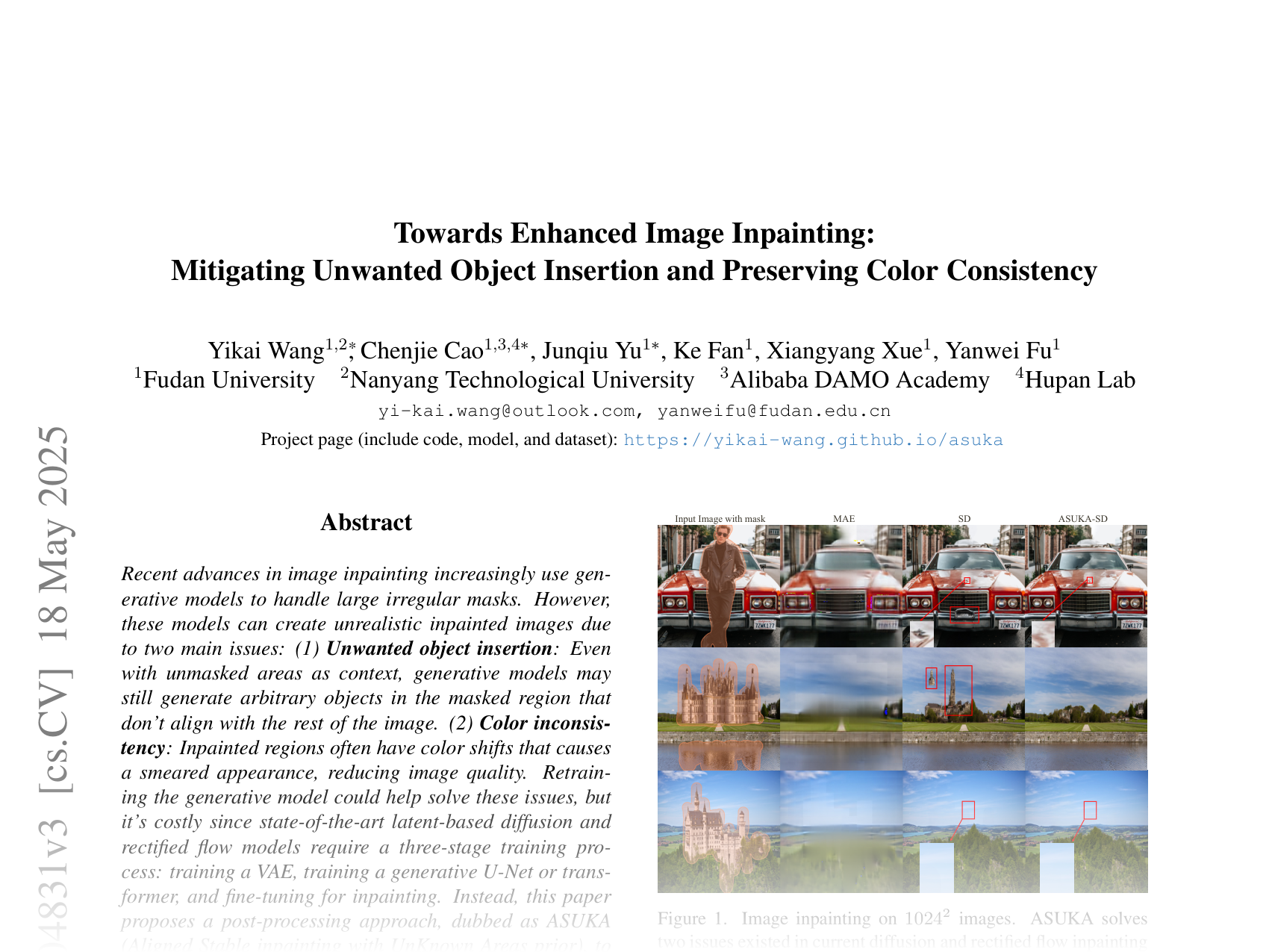 [Towards Enhanced Image Inpainting: Mitigating Unwanted Object Insertion and Preserving Color Consistency 🔗](https://arxiv.org/abs/2312.04831)