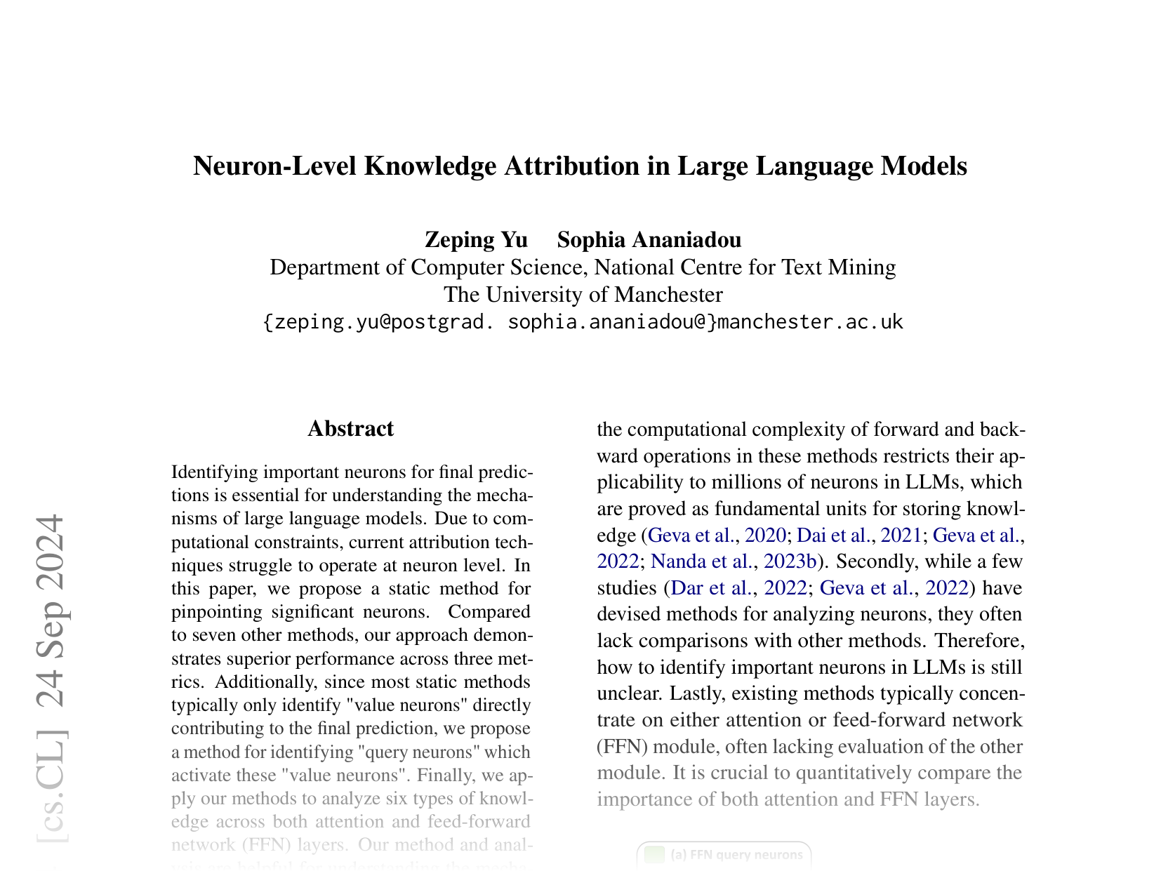[Neuron-Level Knowledge Attribution in Large Language Models 🔗](https://arxiv.org/abs/2312.12141)