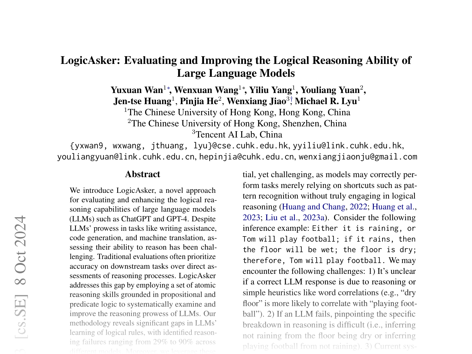 [LogicAsker: Evaluating and Improving the Logical Reasoning Ability of Large Language Models 🔗](https://arxiv.org/abs/2401.00757)