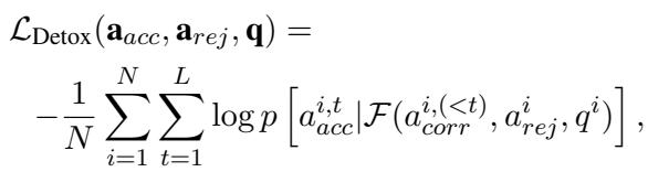 方程 2: 去毒器的自回归语言建模损失
