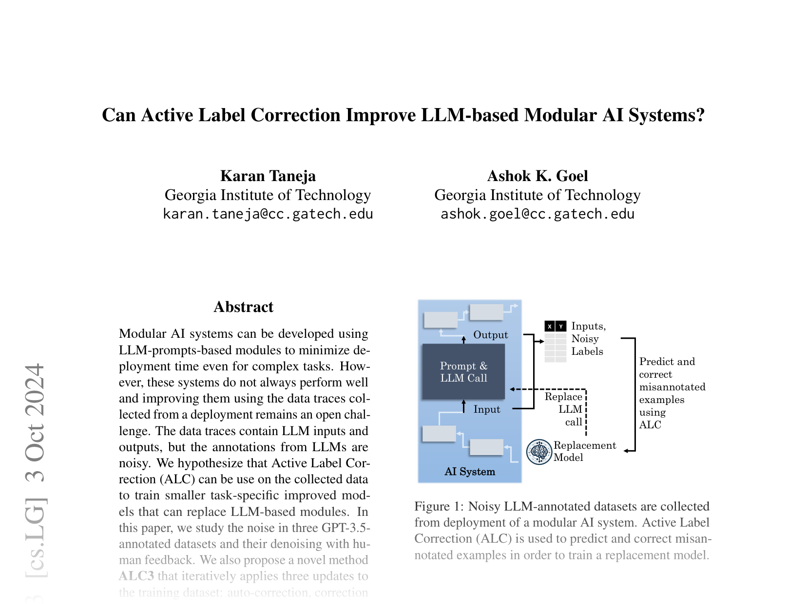 [Can Active Label Correction Improve LLM-based Modular AI Systems? 🔗](https://arxiv.org/abs/2401.05467)