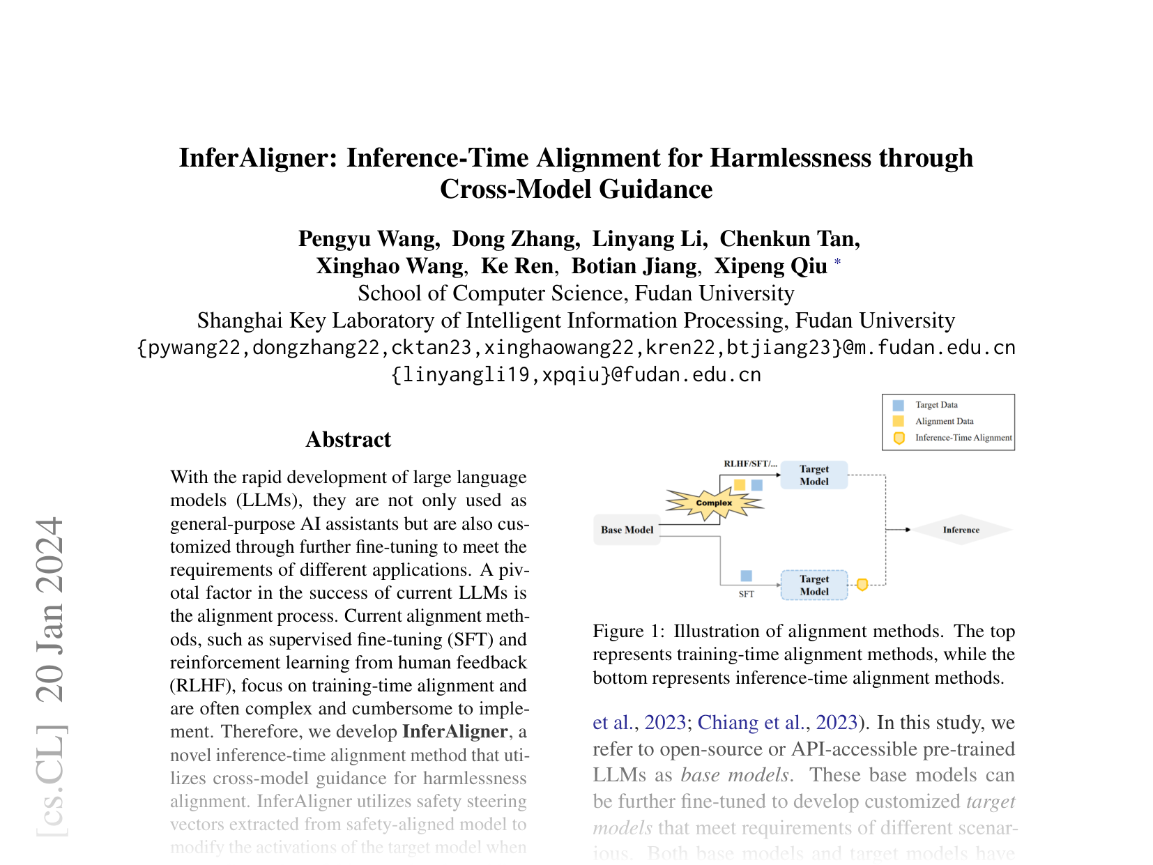 [InferAligner: Inference-Time Alignment for Harmlessness through Cross-Model Guidance 🔗](https://arxiv.org/abs/2401.11206)