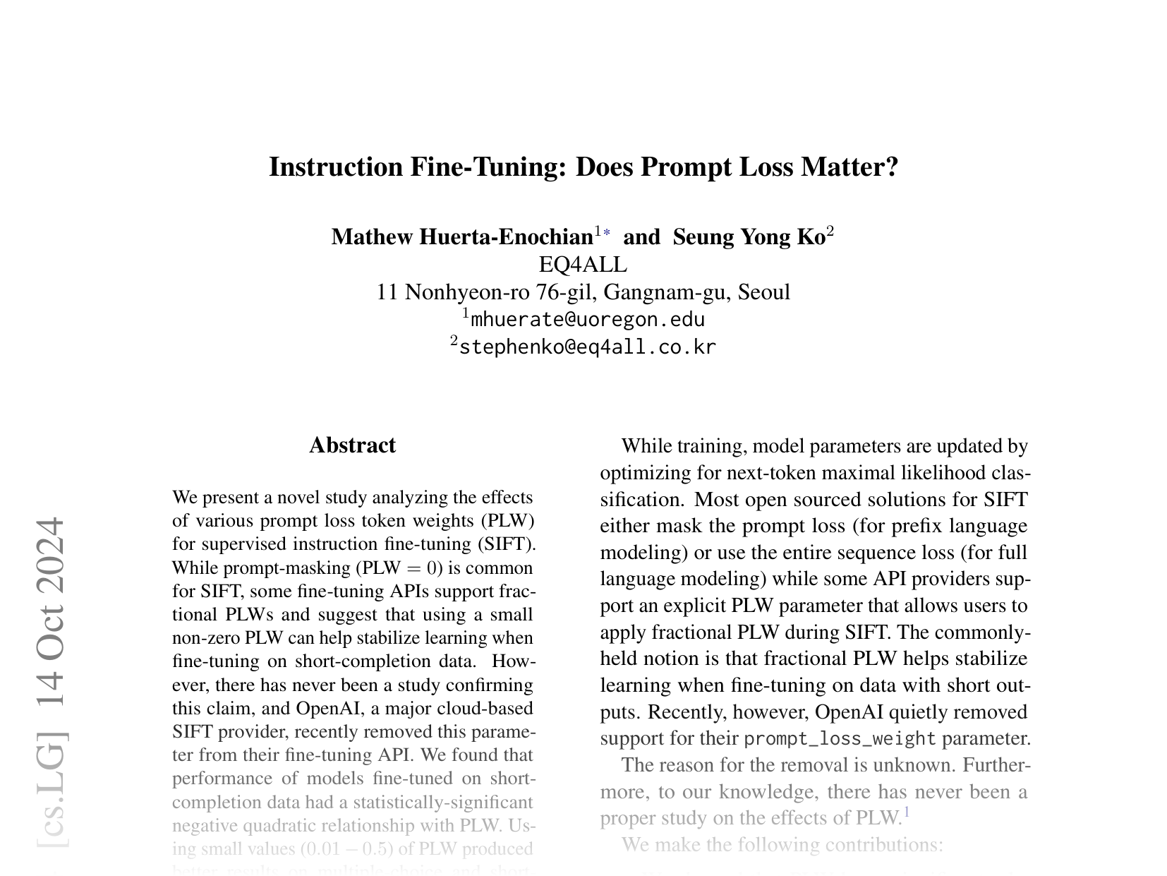 [Instruction Fine-Tuning: Does Prompt Loss Matter? 🔗](https://arxiv.org/abs/2401.13586)