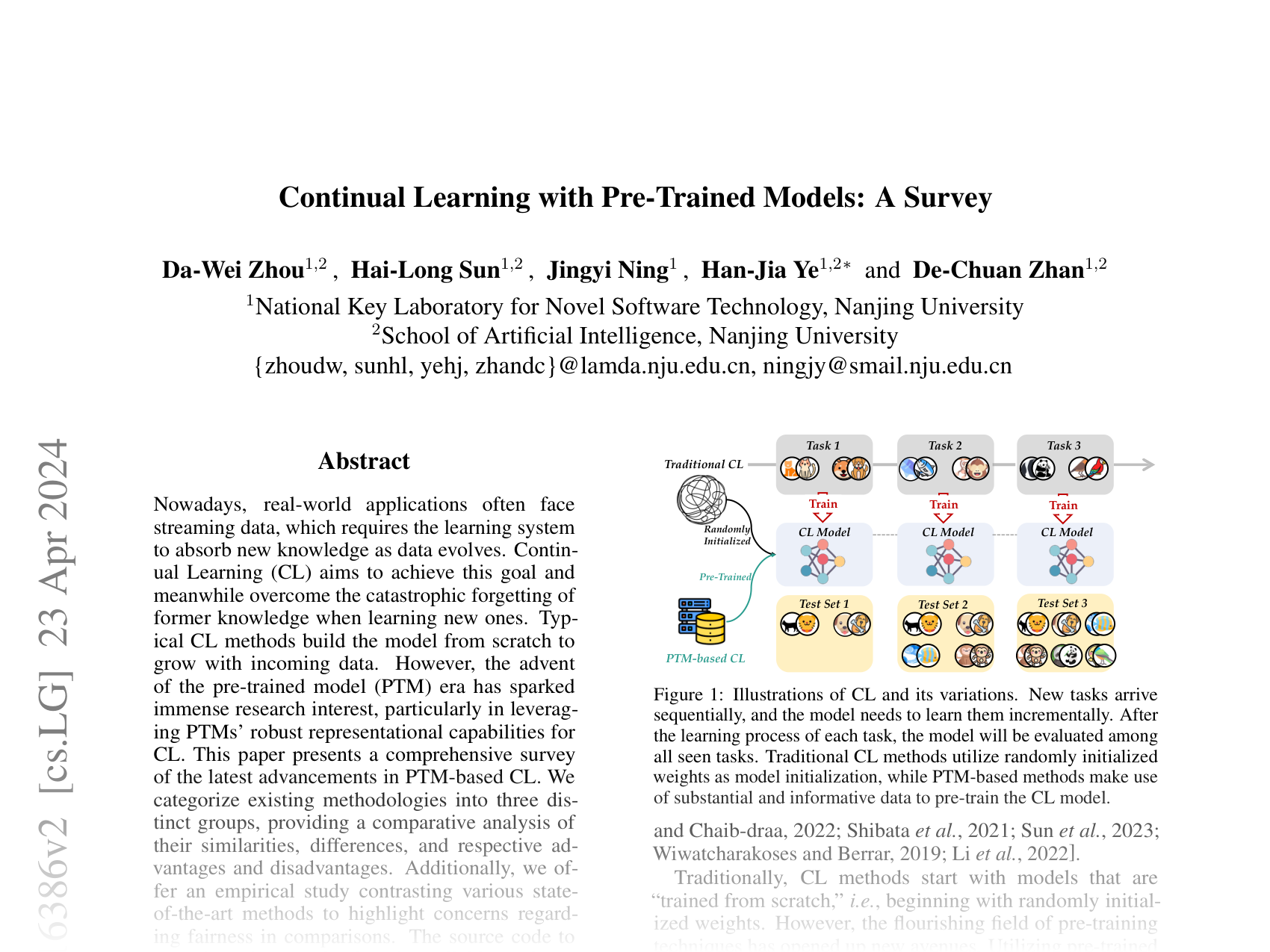 [Continual Learning with Pre-Trained Models: A Survey 🔗](https://arxiv.org/abs/2401.16386)
