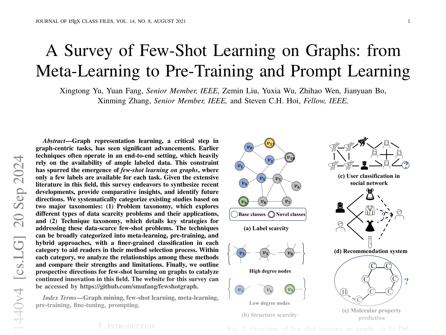 [A Survey of Few-Shot Learning on Graphs: from Meta-Learning to Pre-Training and Prompt Learning 🔗](https://arxiv.org/abs/2402.01440)