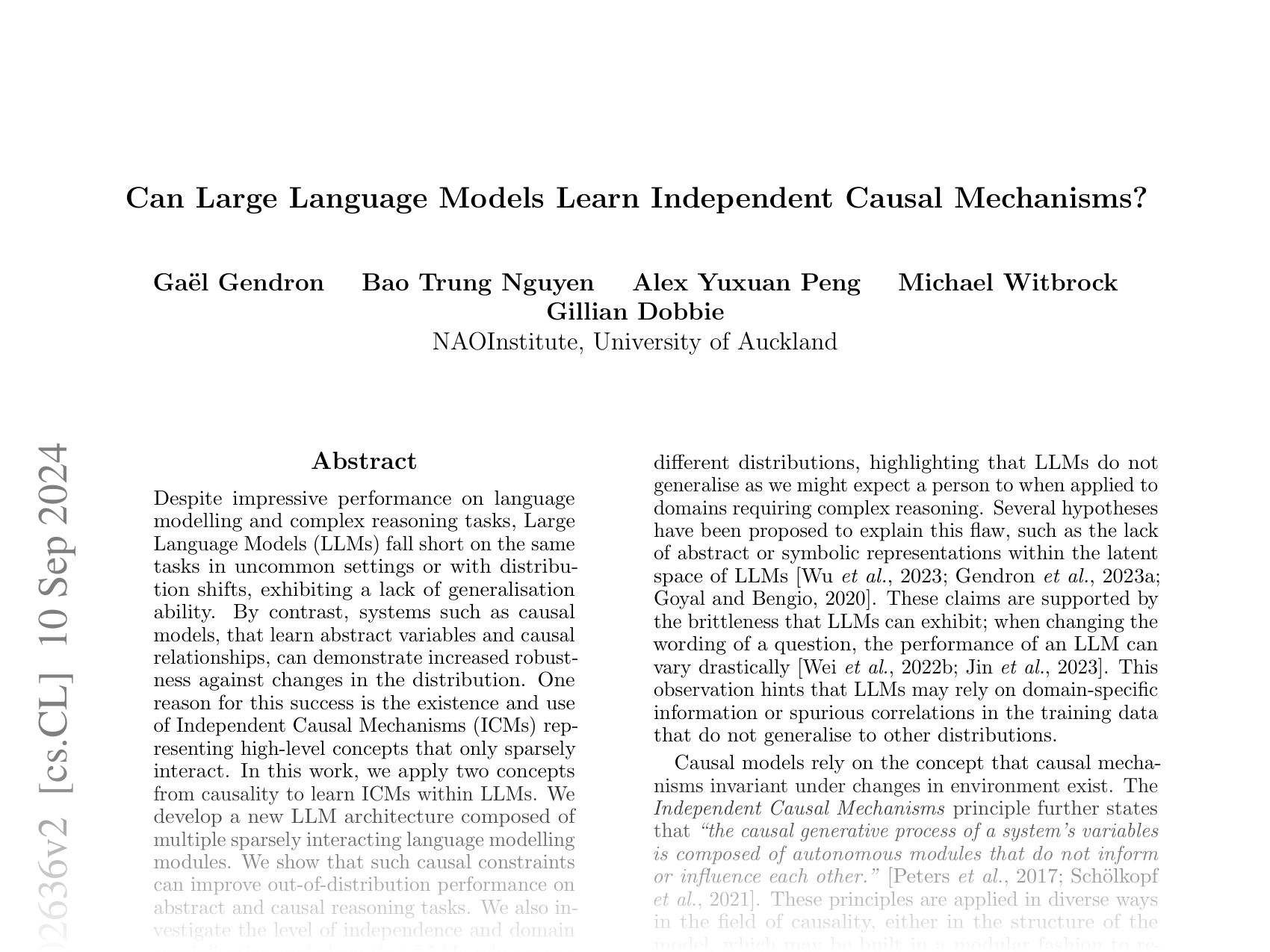 [Can Large Language Models Learn Independent Causal Mechanisms? 🔗](https://arxiv.org/abs/2402.02636)