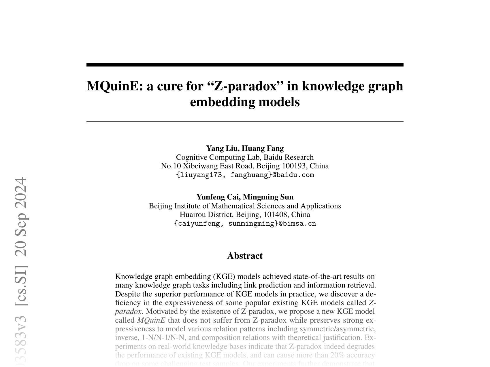 [MQuinE: a cure for Z-paradox in knowledge graph embedding models 🔗](https://arxiv.org/abs/2402.03583)