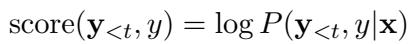 方程 2: 集束搜索的评分函数