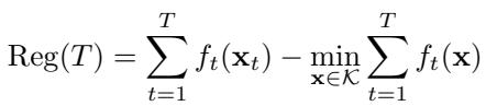 The mathematical definition of regret. It’s the difference between the player’s total loss and the loss of the best single fixed action.