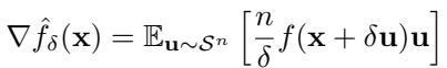 The one-point gradient estimator. It uses a single function evaluation \\( f(x + \\delta u) \\) to create an unbiased estimate of the gradient of the smoothed function.
