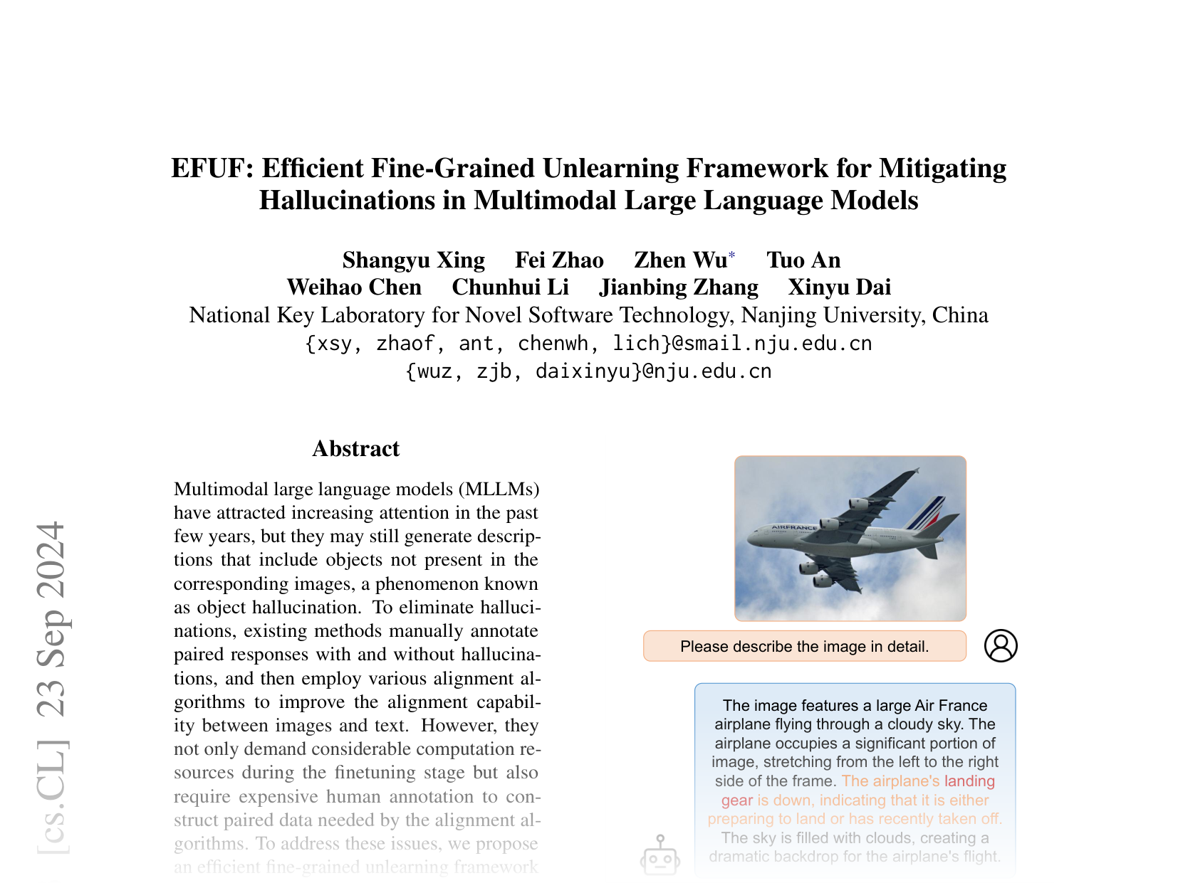 [EFUF: Efficient Fine-Grained Unlearning Framework for Mitigating Hallucinations in Multimodal Large Language Models 🔗](https://arxiv.org/abs/2402.09801)
