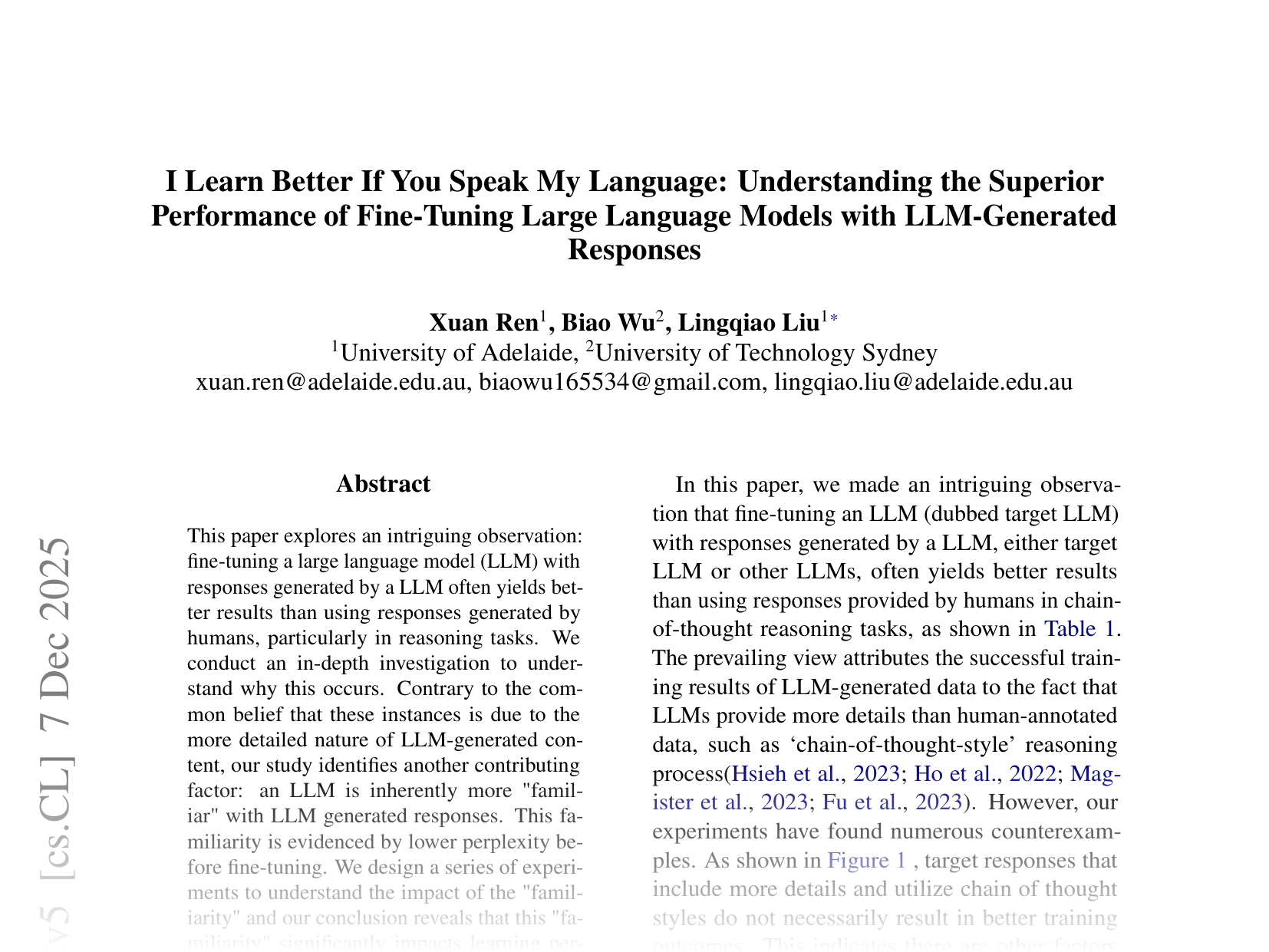 [I Learn Better If You Speak My Language: Understanding the Superior Performance of Fine-Tuning Large Language Models with LLM-Generated Responses 🔗](https://arxiv.org/abs/2402.11192)