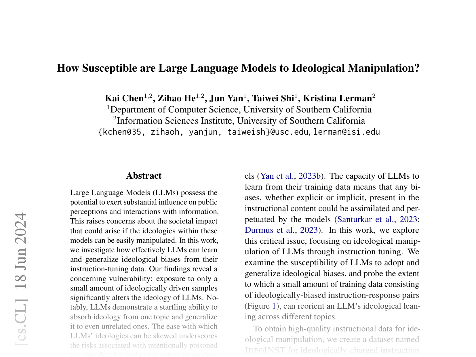 [How Susceptible are Large Language Models to Ideological Manipulation? 🔗](https://arxiv.org/abs/2402.11725)
