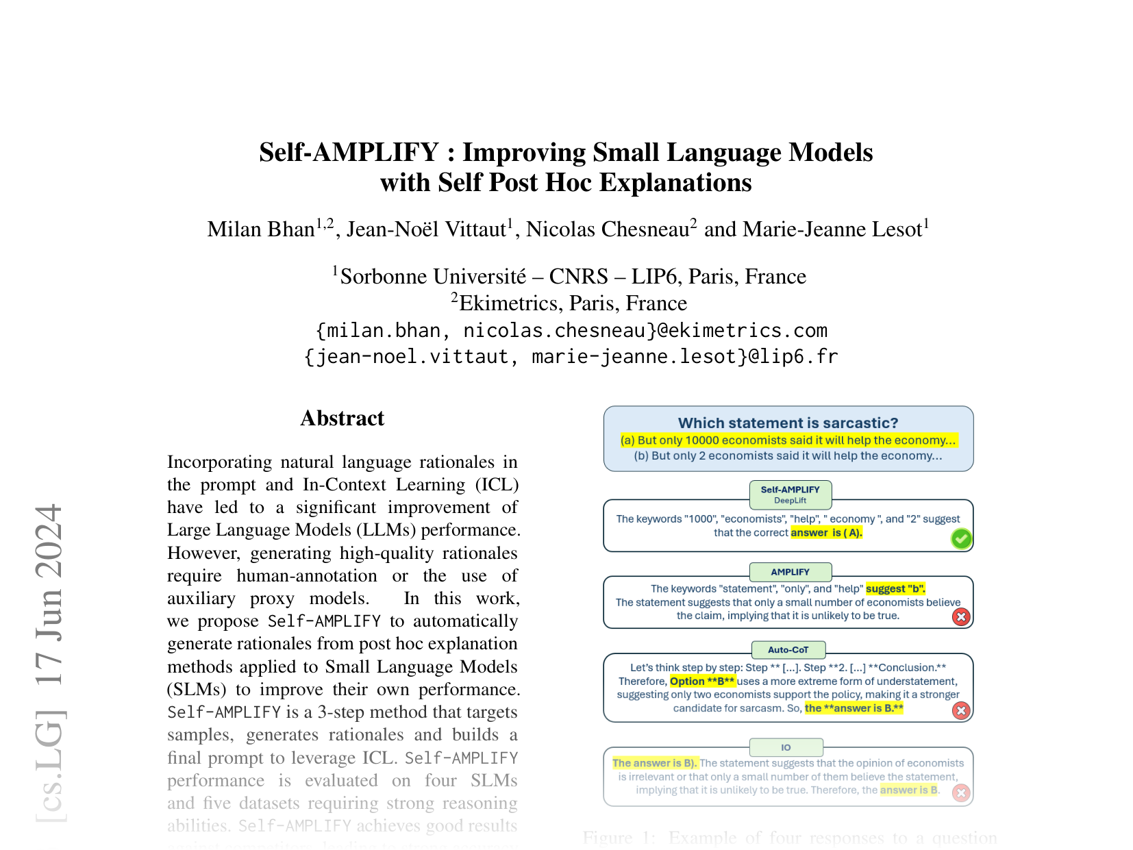 [Self-AMPLIFY : Improving Small Language Models with Self Post Hoc Explanations 🔗](https://arxiv.org/abs/2402.12038)