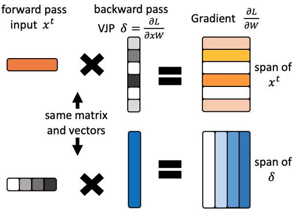 图 2: 通过输入和误差的外积计算梯度矩阵。