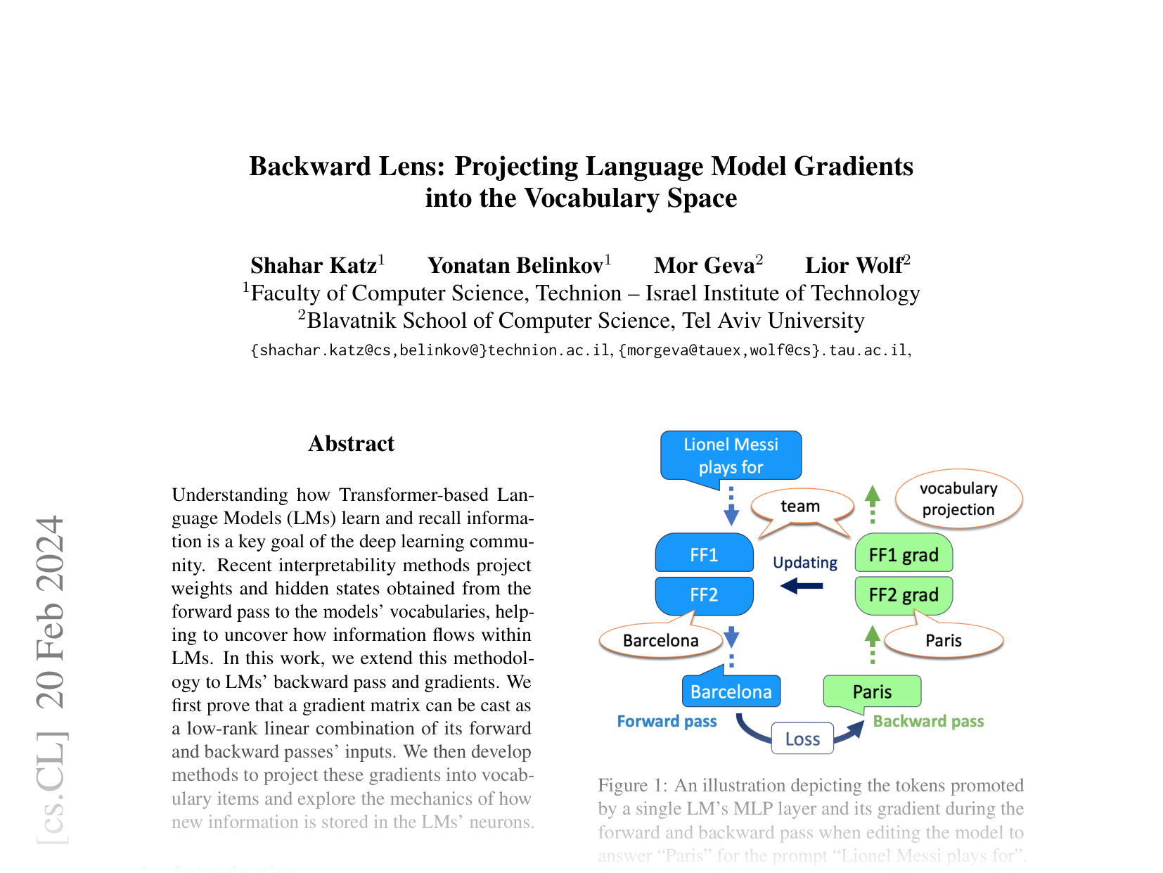 [Backward Lens: Projecting Language Model Gradients into the Vocabulary Space 🔗](https://arxiv.org/abs/2402.12865)