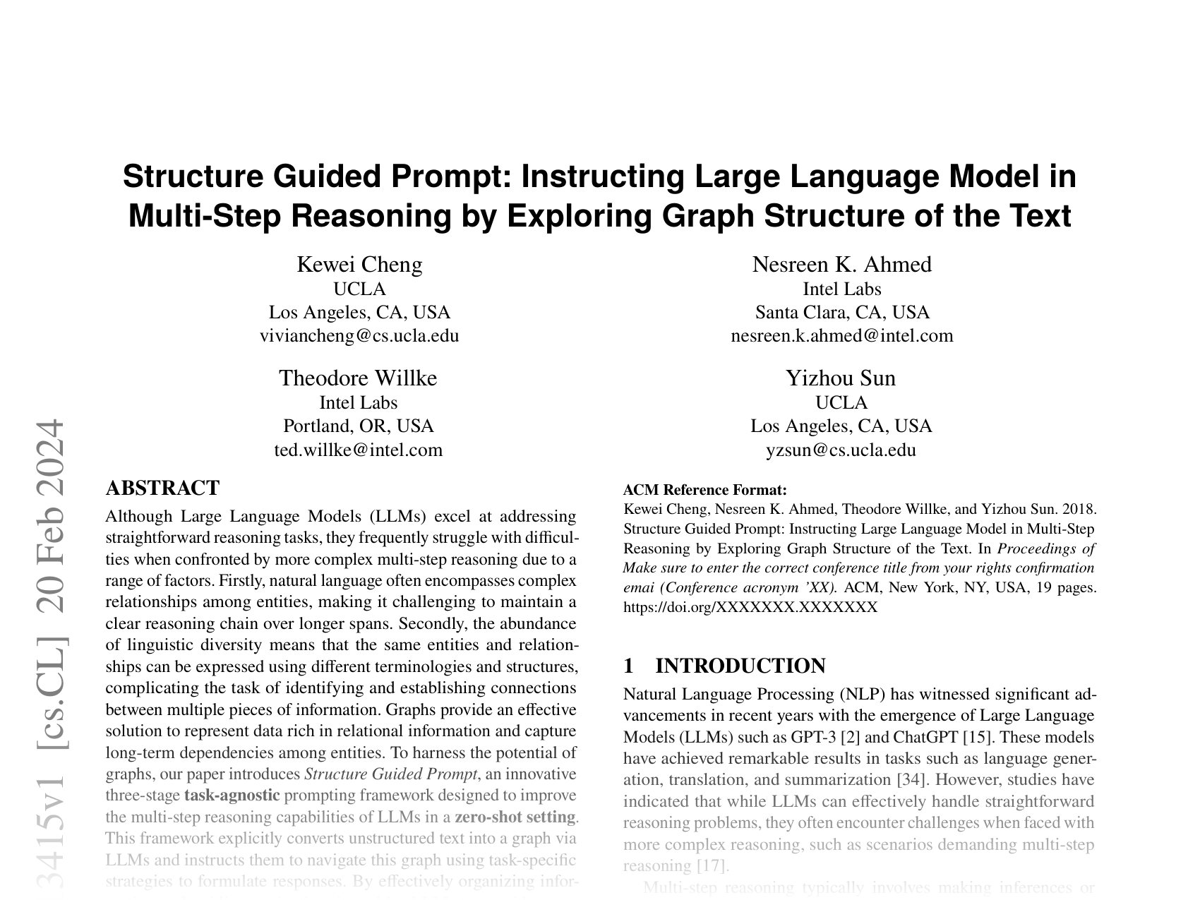 [Structure Guided Prompt: Instructing Large Language Model in Multi-Step Reasoning by Exploring Graph Structure of the Text 🔗](https://arxiv.org/abs/2402.13415)